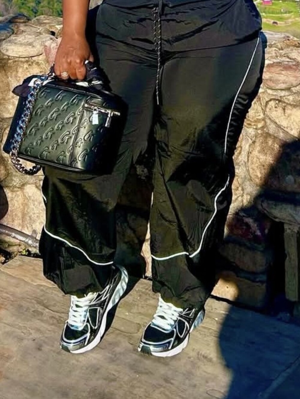 Black Women Track Pants with Reflective Piping